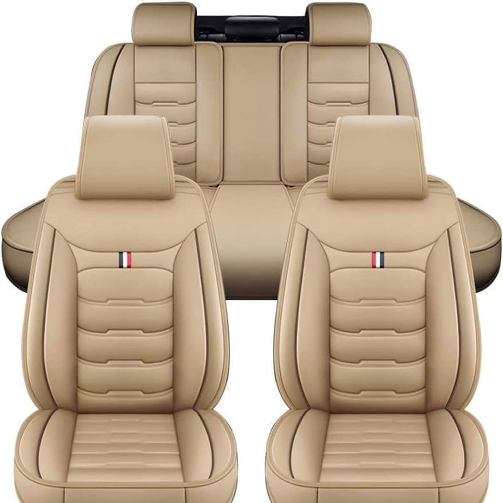 Auto Stoelhoezen Volledige Set voor KIA K2 Rio 3 Optima Shuma K2 K3 K4 K5 Sportage Rio, Volledig Omringd Leren Ademend Waterdichte Zitkussen Interieur Accessoires,B-Beige