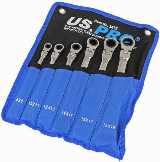 US PRO Tools 6pc Metric Flex Head Ratcheting Wrenches Flexi Double Ring Gear Ratchet Spanner Set 8-19mm 3475