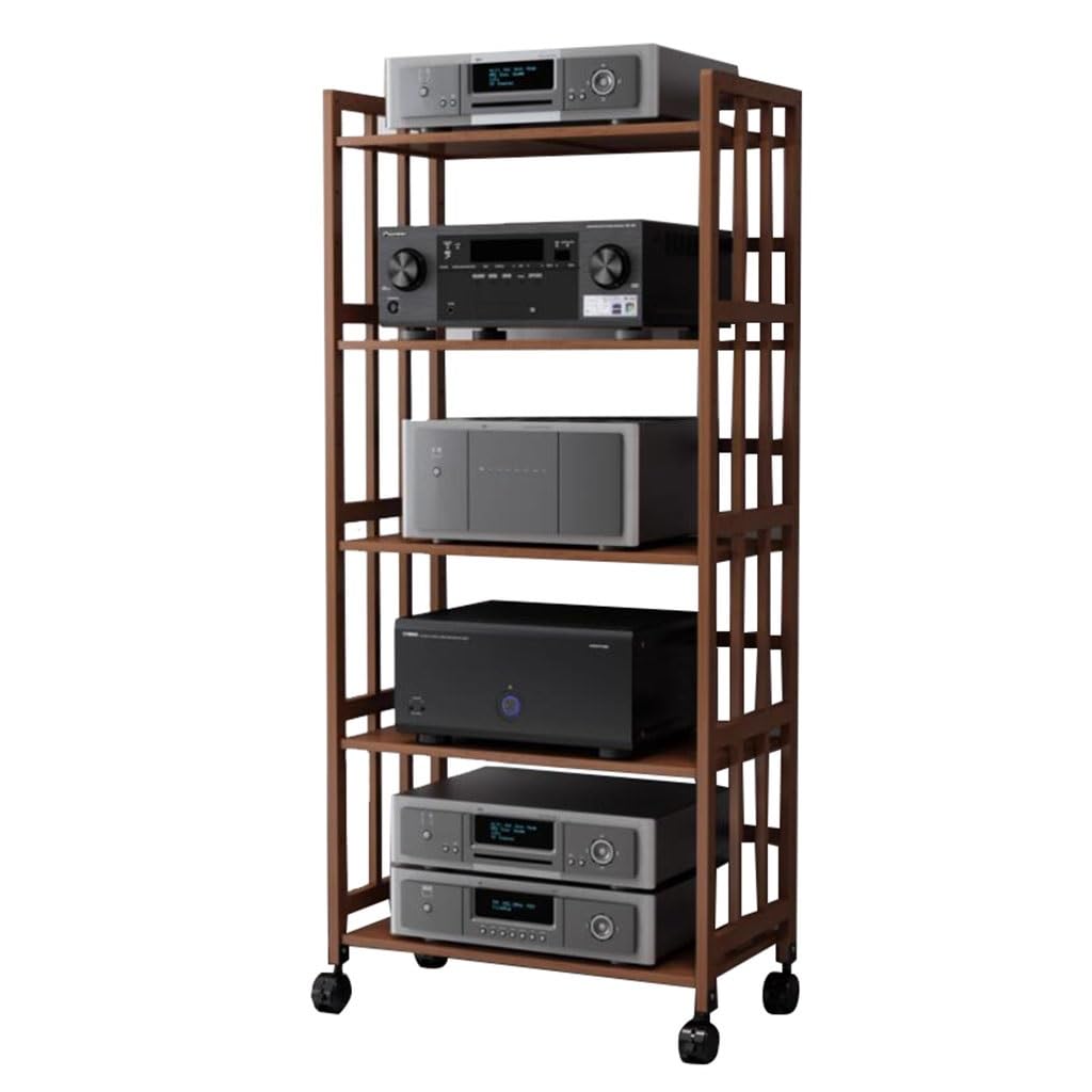 3/4/5-Layer HIFI Audio Cabinet Bamboo HiFi Rack AV Shelf With Roller HIFI Audio Cabinet Audio Video Components Stereo Equipment Audio Video Components(Brown,60 * 38 * 158cm(5Tier))