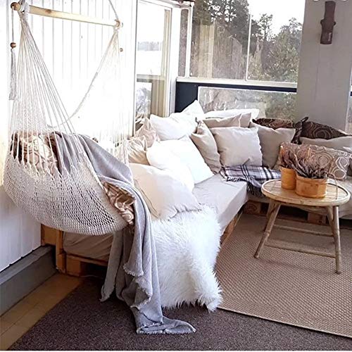 CCTRO Mesh Hammock Net Chair Swing, Hanging Rope Netted Soft Cotton Mayan Hammock Chair Swing Seat Porch Chair for Yard Bedroom Patio Porch Indoor Outdoor, 300 lbs Weight Capacity