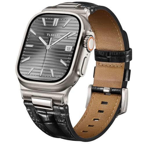 Image of Leather Band for Apple Watch Ultra 3 /Ultra 2 Bands 49mm 46mm 45mm 44mm, Top Genuine Leather Designer Replacement Strap for iWatch Ultra 3 2 1 SE series 11 10 9 8 7 6 5 4 3