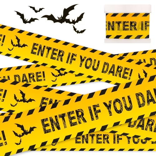 Halloween Decor Caution Tape - Yellow and Black Enter If You Dare Caution Tape, 3 Inch x 82 Ft Spooky Halloween Bat Warning Tapes for Halloween Indoor Outdoor Decorations Party Supplies Favors Decor
