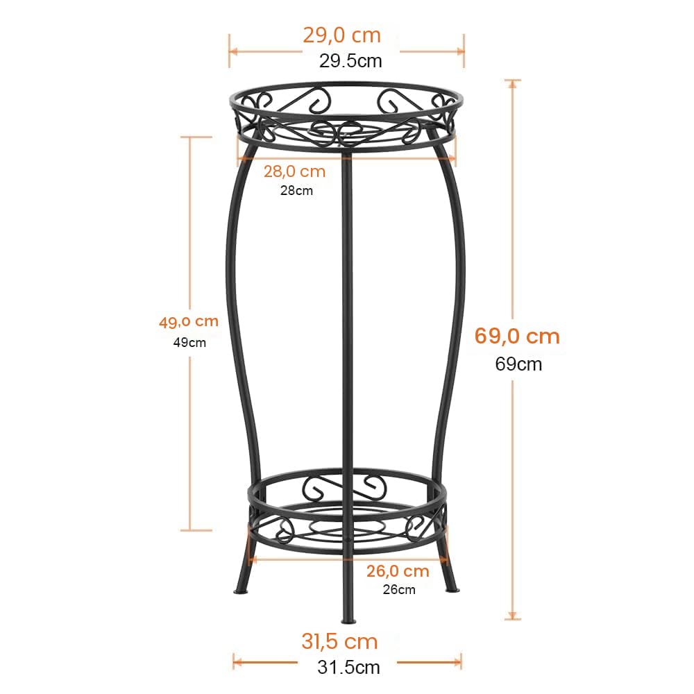 Bomclap Supporto per piante in metallo, 69 cm Supporto per fiori, supporto per piante a 2 livelli, supporto per fiori per interno e esterno, nero
