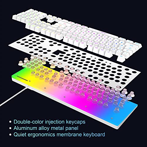 Magegee Gaming Keyboard And Mouse Combo, True Rgb Backlit Membrane Office Keyboard, 104 Keys Aluminum Panel Usb Quiet Wired Keyboard For Windows Laptop Pc - White/Silver #TOP3