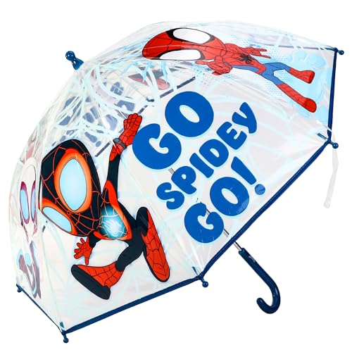Spidey and His Amazing Friends Kids Clear Dome Umbrella Childrens Character Umbrella with Transparent See Through Canopy Lightweight School Rain Umbrellas for Boys & Girls | with Safety Opening