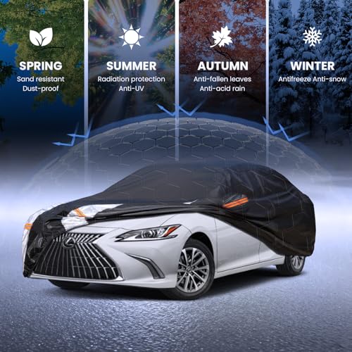 Image of Multi-Layer Car Cover Custom Fit for Lexus ES 300 330 350(2012-2026), 100% Waterproof All Weather for Automobiles, Gift with Towel, Heavy Duty Car Covers for Rain Sun UV Protection with Door Zipper
