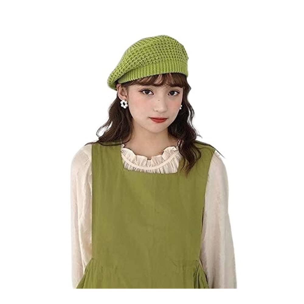 Bonnet Hiver Béret Tricoté Chaud d'hiver pour Femmes ， Au Crochet Chapeaux Casquette d'artiste De Couleur Unie Style Français Bonnets Chaud