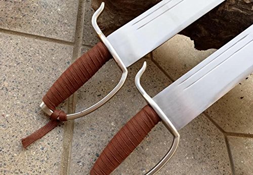 Kung fu Wing Chun Bart Cham Dao,Yewen double knives,Stainless steel blade,Copper handguard (Brown rope)