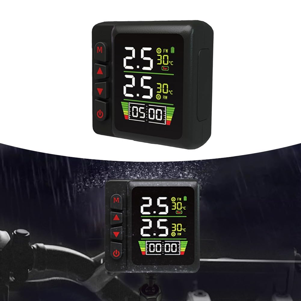 System monitorowania ciśnienia w oponach motocyklowych z alarmem temperatury, wodoodporny wyświetlacz LCD IP67 i szybkie ładowanie QC3.0 do motocykli, czarny