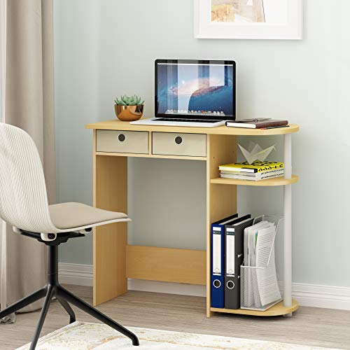Image of Furinno Go Green Desk, 31.5 inch Wide Gaming Desk with 2 Side Shelves and Storage Bins, Computer Desk, Office Desk for Home Office, Study Room, Dorm, Bedroom, Beech