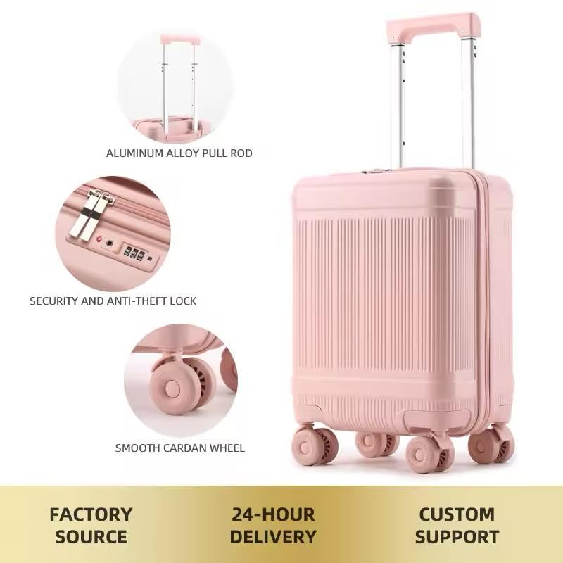 Smart Luggage with USB Charging Port, Pink Hard Shell Suitcase with Cup Holder, Explosion-Proof Lock, Spinner Wheels3
