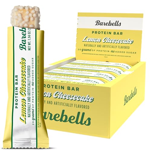 Image of Barebells Protein Bars Lemon Cheesecake - Pack of 12, 20g High Protein Treats - Chocolate Nutrition Bar with 1g Total Sugars - On-The-Go Breakfast or Post-Workout Snack