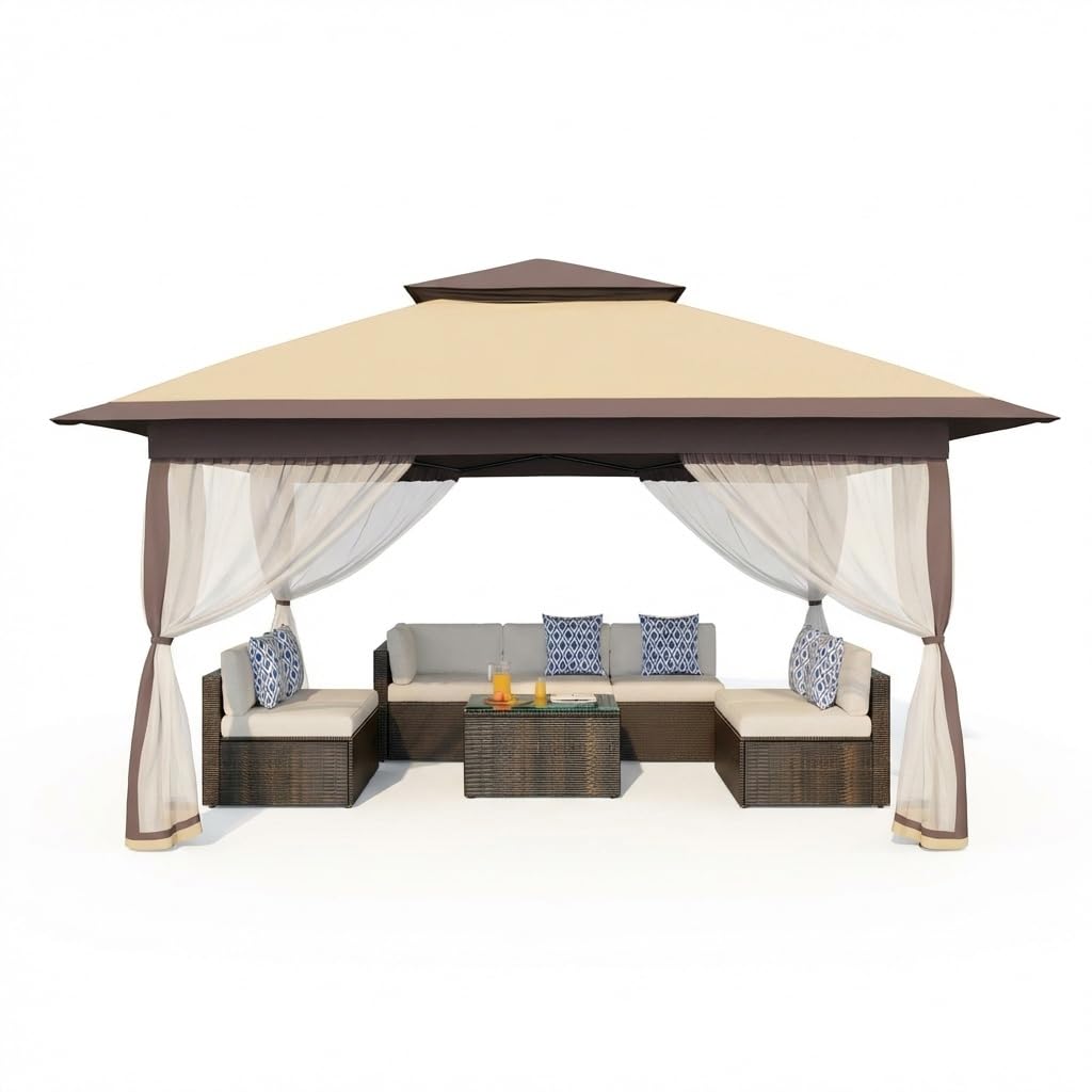 Garvee Montage One-Push, Protection UV 50+ – Tonnelle Pliante 3x3 m avec moustiquaire – Toit Double, 4 Sacs de Sable, Hauteur réglable, étanche – Idéal Jardin, terrasse, Barbecue