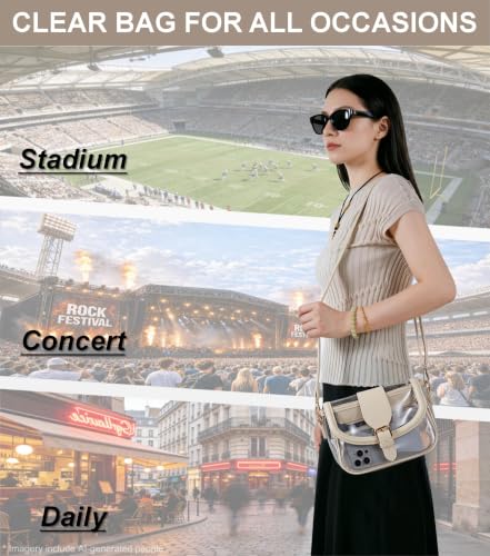 Image of Clear Bag for Stadium Events, Stadium Approved Clear Crossbody Bag for women,Waterproof Saddle bag for Concert