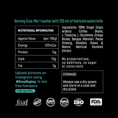 Image of Rage Instant Coffee - 40 Irish Hazelnut Flavoured Sachets | Premium Arabica Beans - Black Coffee, Hot or Cold | Single Serve