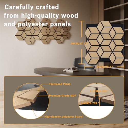 Paneles acústicos de pared Real Rubber Wood Veneer, 23.6" x 23.6" a prueba de agua con diseño de listones en forma de Y para hogar, estudio y oficina (1 paquete) miniatura 5