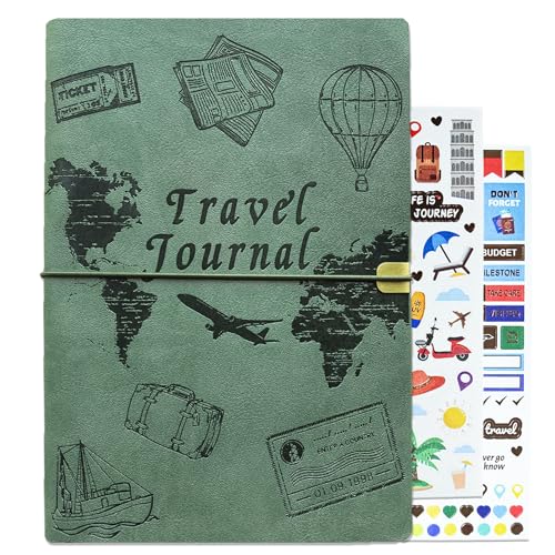 Image of Travel Journal for Women Men and Couples, Leather Travel Notebook with Prompts, Travel Memory Book & Adventure Book (Sage Green)