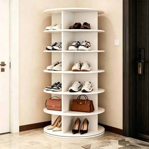 Zapatero Giratorio con 7 Niveles, Organizador de Zapatos Redondo Independiente de 360°, Estrecho y Vertical, para Sombreros y Bolsos, Ahorra Espacio,6th Floor