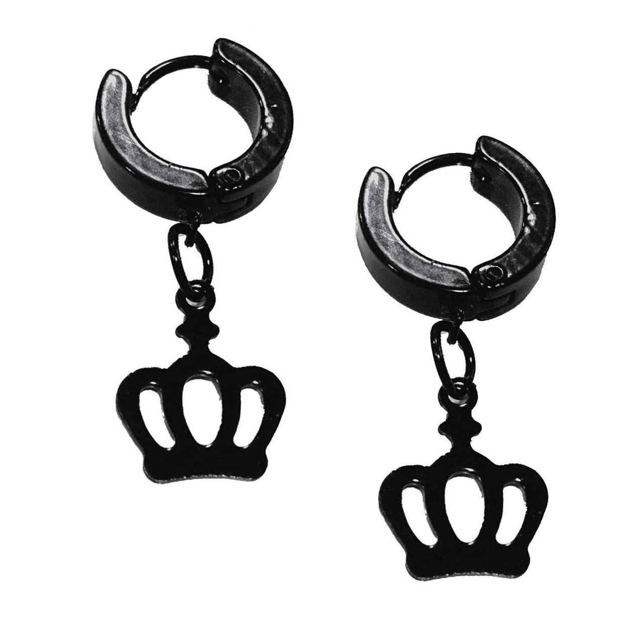 dulci Stainless Steel Black King Crown Design Charm Dangle Hoops Earring Huggies Hinged Ear Piercing for Men and Women (1 PC)-picture-13