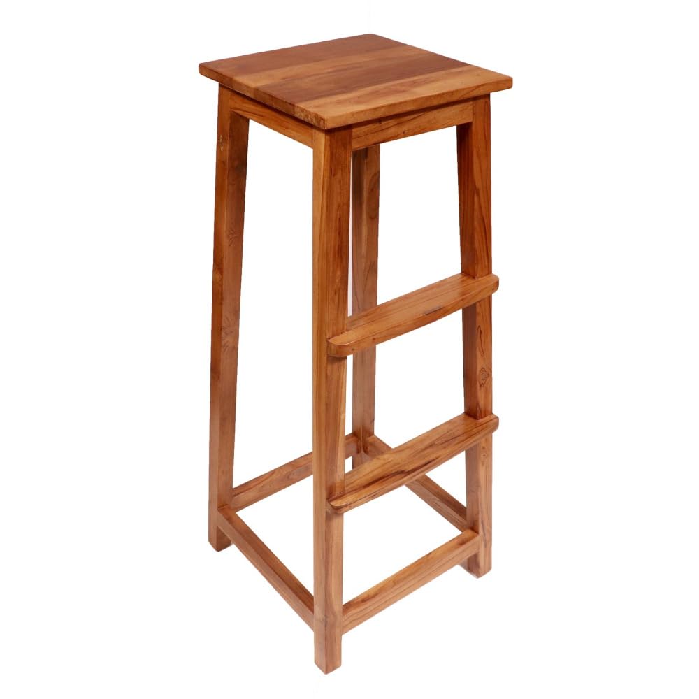Classic Solid Wood Saddle-Seat Kitchen Counter Stool Set of one| Dark Teak Wood Polish | Bar Stool | Bar Chair | Heigh Stool | Wooden Ladder | (Desgin-4)