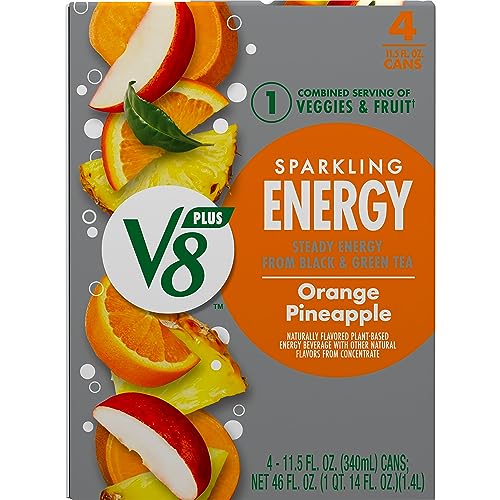 Image of V8 +Energy Sparkling Orange Pineapple Juice Energy Drink, 11.5 fl oz Can (4 Pack)