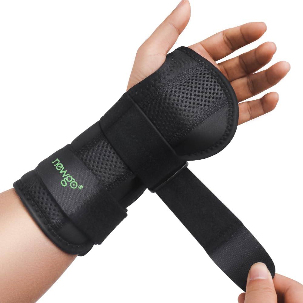 NEWGOWrist Brace for Carpal Tunnel Relief, Adjustable Wrist Support Brace with Metal Splints and Cushion Relief for Arthritis, Tendonitis, Sprain, Injuries, Wrist Pain- for Left Hand