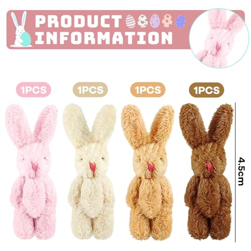 NATOSU 4 Stück 4.5cm Mini Kaninchen, Plüschhase Geschenk für Enkelin Puppenhauszubehör Mini-Kaninchen mit Gelenk,Ostern deko,DIY-Dekoration, Bekleidungsmaterial Zubehör für Kinder