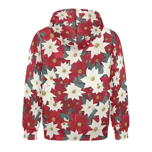 Kids Hoodies Sweaters Christmas Poinsettia Flower Hooded Sweatshirts with Big Pockets for Boys Girls B04000532