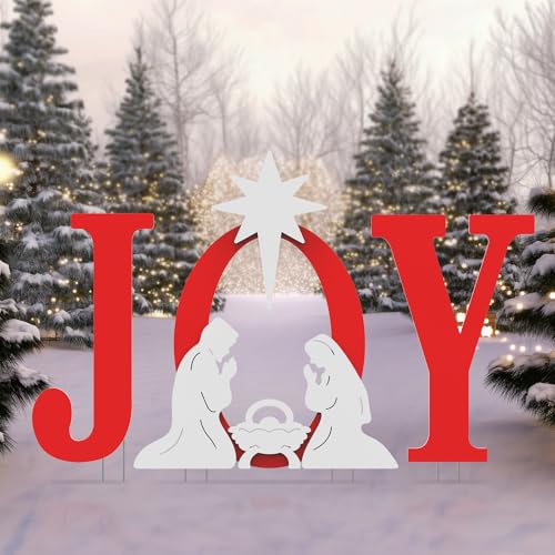 FUNNGO Joy Christmas Nativity Decorations Outdoor - 42 inch Red