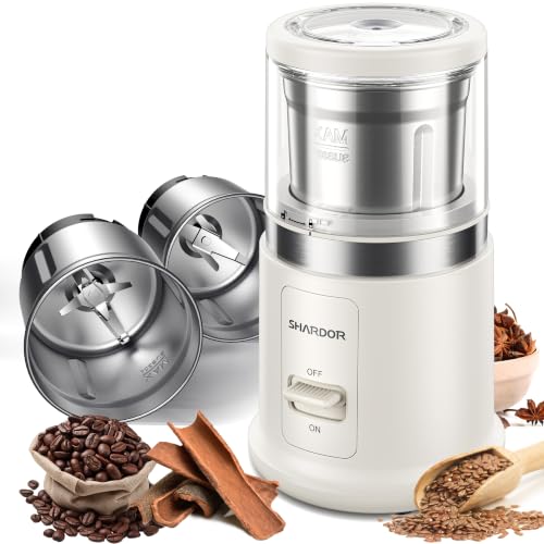 Image of SHARDOR Quiet Coffee Grinder Electric, 70g Removable Bowl Spice Grinder for Coffee Beans, Seeds and Grains, Super Silent Grinding Mill with 60dB Low Noise, 2.5oz Capacity, White