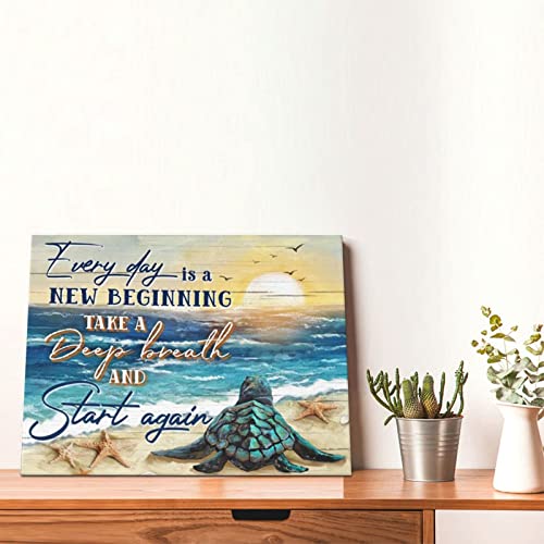 Drawpro Sea Turtle Wall Art Turtle Inspirational Canvas Print Paintings Framed Blue Ocean Pictures Modern Home Decor Gift For Women For Living Room Kitchen Bathroom Ready To Hang 12X16Inch #TOP3