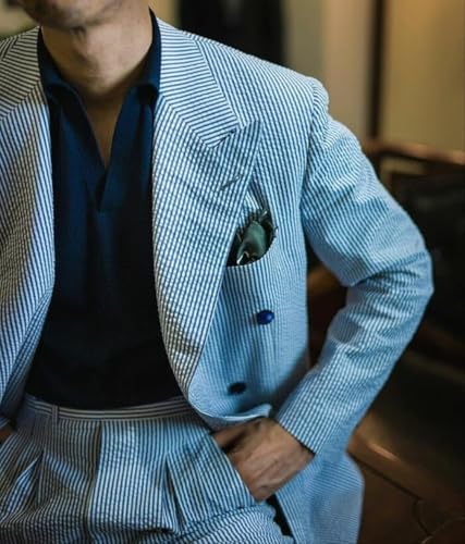Seersucker Suit Mens Mens Suits Classic Fit 2 Piece Casual Summer Beach Suits for Men Wedding Groom Big and Tall2