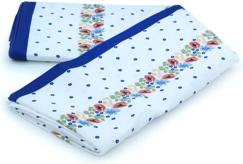 Polish Pottery Inspired Tablecloth 61 x 102 in (155 x 260 cm) Stain Resistant - Flower Garden Pattern