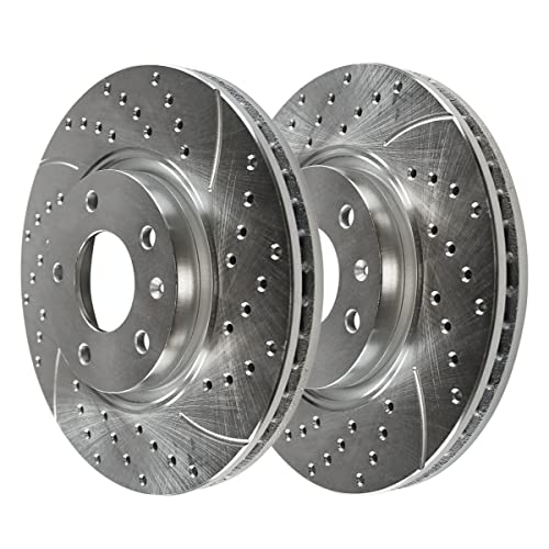 AutoShack PR65187DSZPR Front Drilled Slotted Brake Rotors Silver Pair of 2 Driver and Passenger Side Replacement for Chevrolet Volt Bolt EV Bolt EUV 2011-2019 Cruze 2012-2020 Sonic 2016 Cruze Limited