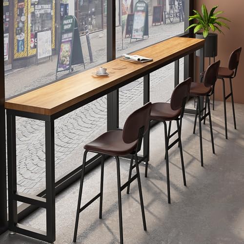 Moderna mesa de bar de madera maciza, mesa de comedor y cocina de 62 pulgadas de largo, mesa rectangular industrial para bar, barandilla estrecha para balcón y mesa de altura de barra, no incluye