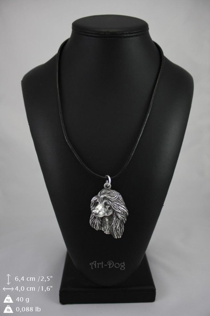 Art-Dog Silver-Plated Dog Pendant on a Leather Strap - Dog Necklace from ArtDog Collection – Silver Dog Necklaces for Men and Women – Dog Breeds Jewelry – Afghan Hound I