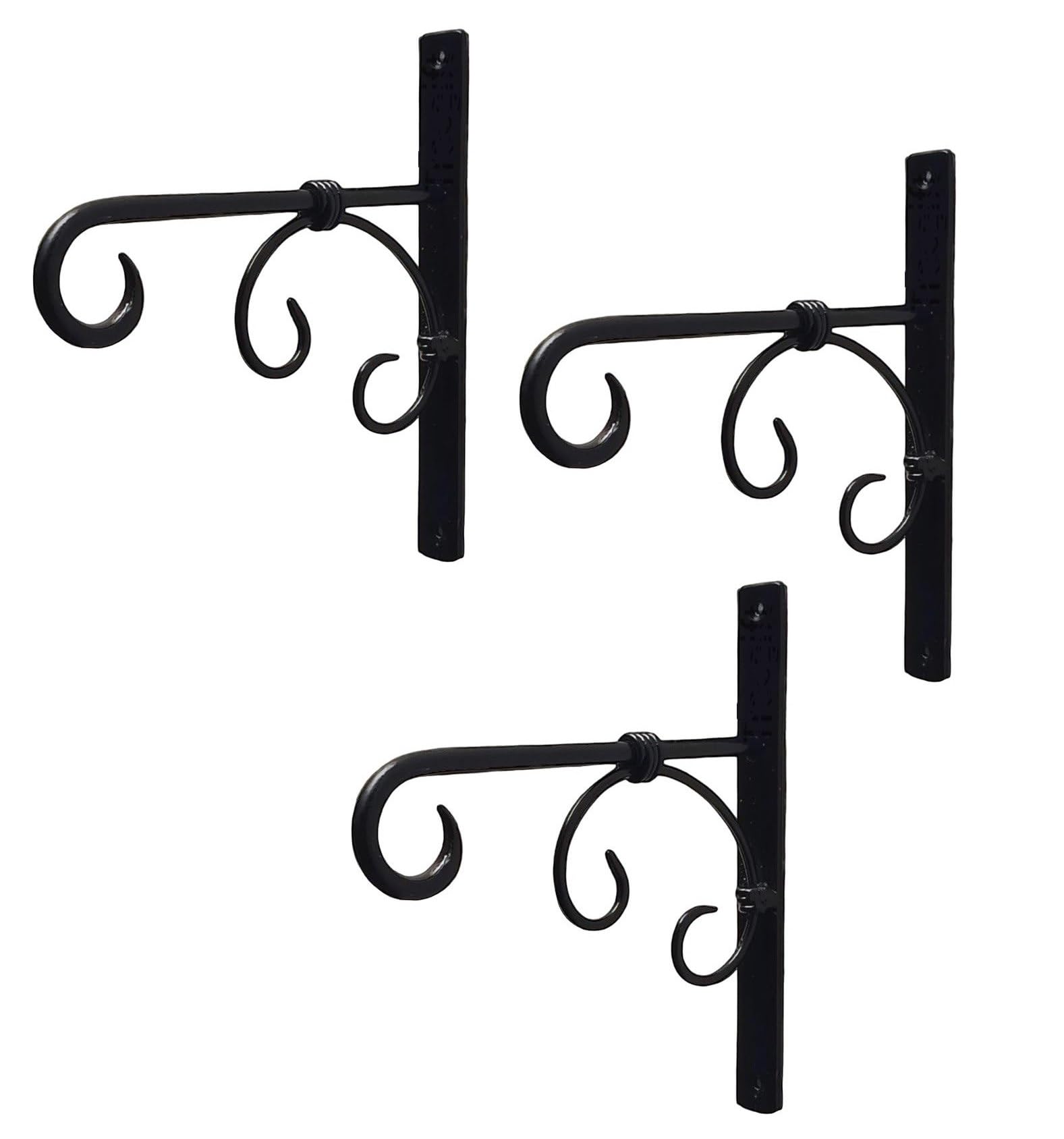 Craft Mshopr "Rustic Iron Hanging Bracket Planter - Black, 7x1x4 inches - Outdoor Garden Wall-Mounted Flower Pot Holder (Pack-3)