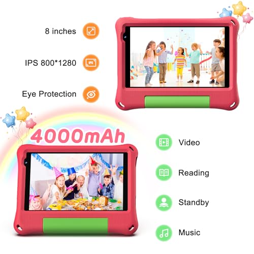 Image of Callsky-Kids Kids Tablet 8 Inch Android 14 for Kid Octa-Core 64GB 2TB Expandable Toddler Tablet WiFi Children with EVA Shockproof Case, GMS Certified, Dual Camera, BT, Rose Red