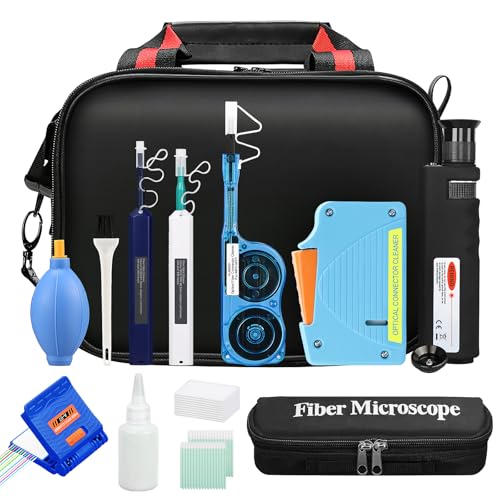 13-in-1 Fiber Optic Cleaning Kit with 400x Fiber Optic Microscope Suitable for SC/FC/ST/LC Interfaces MPO/MTP SC 2.5mm LC 1.25mm One-Click Cleaning Pen Fiber Wiping Clip Cleaning Tool Kit
