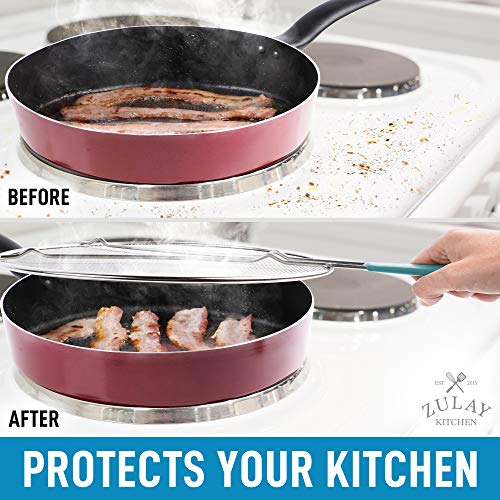 Zulay Kitchen Large Splatter Screen For Frying Pan (13") - Blocks Hot Oil Splashes - Stainless Steel Grease Splatter Guard For Frying Pan - Keeps Stoves Clean & Prevents Burns While Cooking (Blue) #TOP5