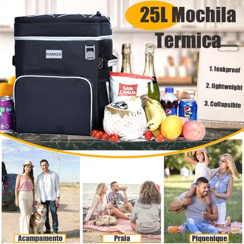 INSMEER Mochila térmica, refrigerador de praia isolado grande refrigerador de acampamento macio à pr