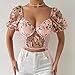 Swbreety Puffy Sleeve Tops for Women Sexy See Through Bustier Tops Embroidered Butterfly Corset Top