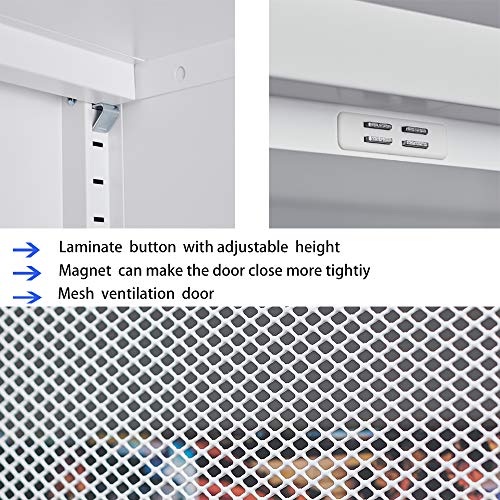 Nitetronic White Steel Mesh Door Household Sideboard, Net Door Assemble Dining Room Cupboard Metal Bedroom Storage Cabinet Large Space Garage Organizer 3-Layers Living Room Cabinet #TOP3