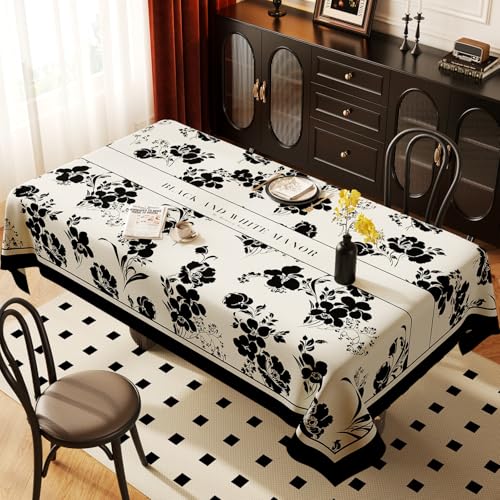 Surwin Mantel Hule Mesa,Manteles de PVC Rectangular,Estilo Retro Francés Mantel Antimanchas,Manteles Mesa Impermeable, Ropa Mesa Camilla Lavable para Cocina, Fiestas, Decoración (Negro 10,140x220cm)