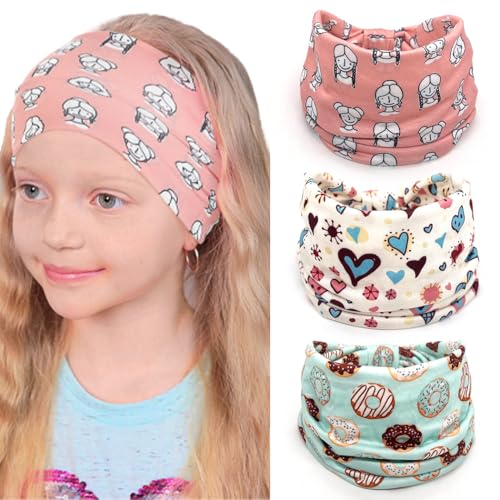 Bohend Girls Headbands Wide Knotted Hair Bands 3Pcs Non Slip Elastic Cute Head Bands Workout Yoga Sweatband Hair Accessories for Girls and Kids (C)