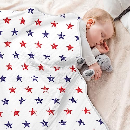 Image of Swaddle Blanket for American Flag Stars Baby Receiving Blanket Muslin Baby Swaddles Soft Cotton Breathable Nursery Blankets for Unisex Boys and Girls 30x40 Inch