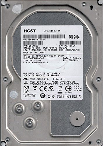 HGST HUS724030ALA640 3TB HDD 2台 Amazon | HGST hus724030ala640 P/N : 0 F14689 MLC : mpka70