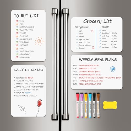 4 pack magnetic dry erase board sheet for fridge 1234x834 erasable refrigerator whiteboard w 6 markers amp 1 eraser- smooth and flexible small magnet blank notepad for home kitchen organizer and planner