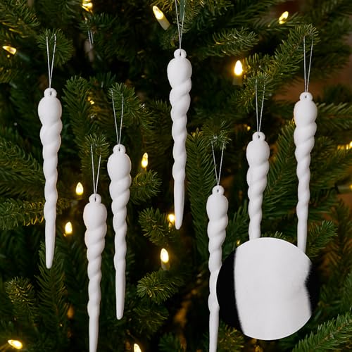 Sosation 24 Pcs White Velvet Icicle Twisted White Velvet Icicle C...