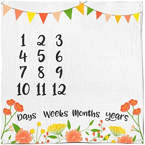 Baby Monthly Milestone Age Blanket - Boy + Girl. Baby Shower Gift Idea! First Days, Weeks, Months, Years. Large Photo Prop for Newborn, Infant, Or Toddler. Mom & Dad Keepsake. (Floral)